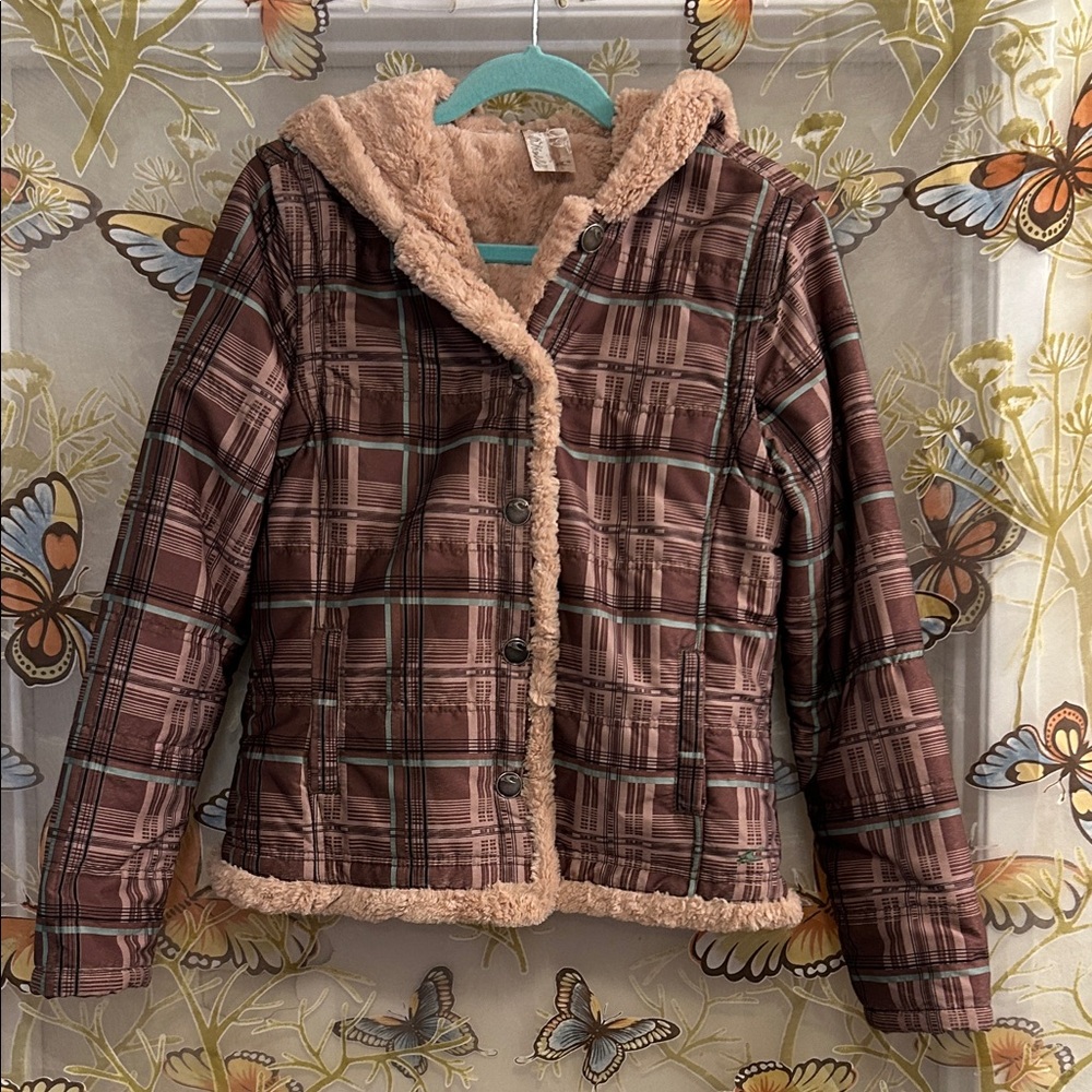 Vintage O’Neill Plaid Faux Fur Lined Jacket Converts To A Vest Womens Large (Jr)